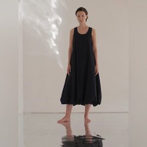 Black Crane Black Cotton Sleeveless Cocoon Dress XS Pockets Minimalist Oversized